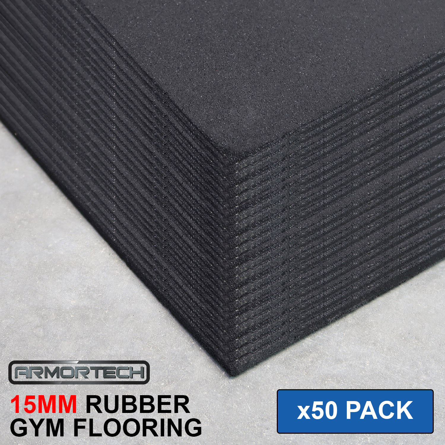 Armortech 50 Pack Black 15mm Rubber Gym Flooring Mats