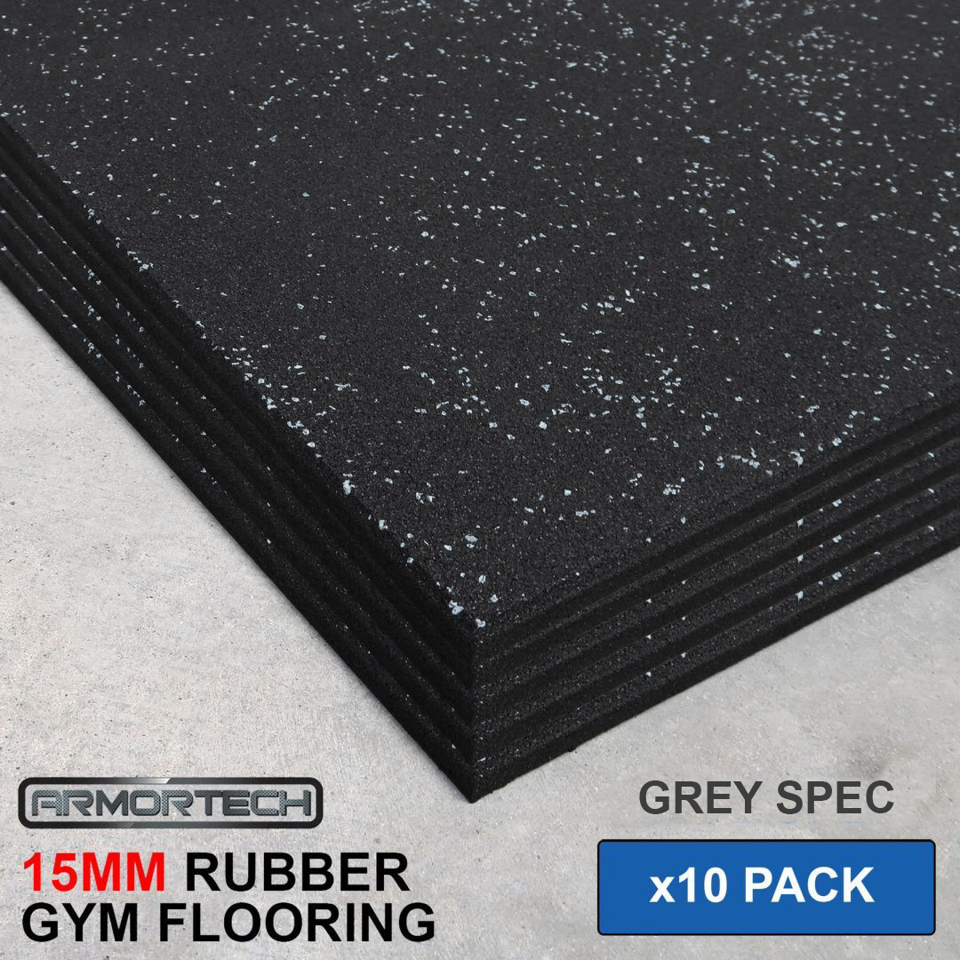 Armortech 10 Pack Grey 15mm Rubber Gym Flooring Mats